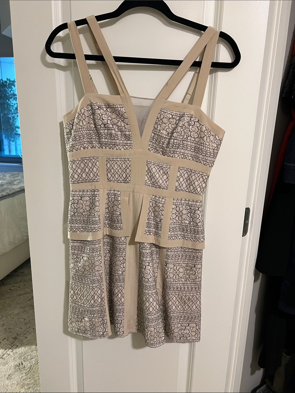 BCBGMaxAzria Beige Lace-Panel Mini Dress